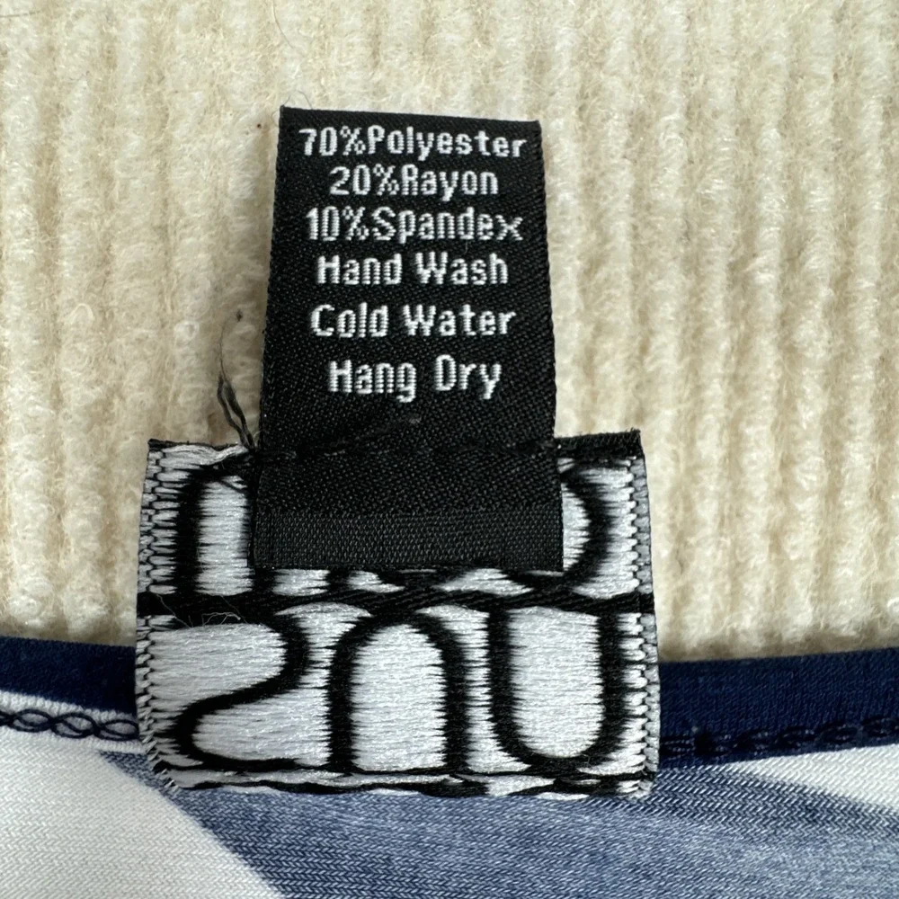 Clara Sun Woo Blue White Geometric Pattern Dolman Sleeve Side Tie Top Large - Picture 7 of 8